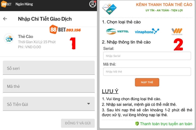 Dùng thẻ cào để nạp tiền vào 88Bet